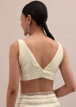 White Embroidered Tissue Saree With Unstitched Blouse