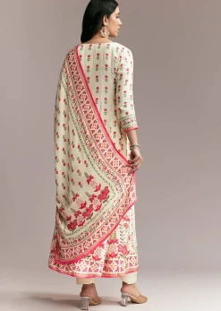 White Floral Printed Anarkali Set