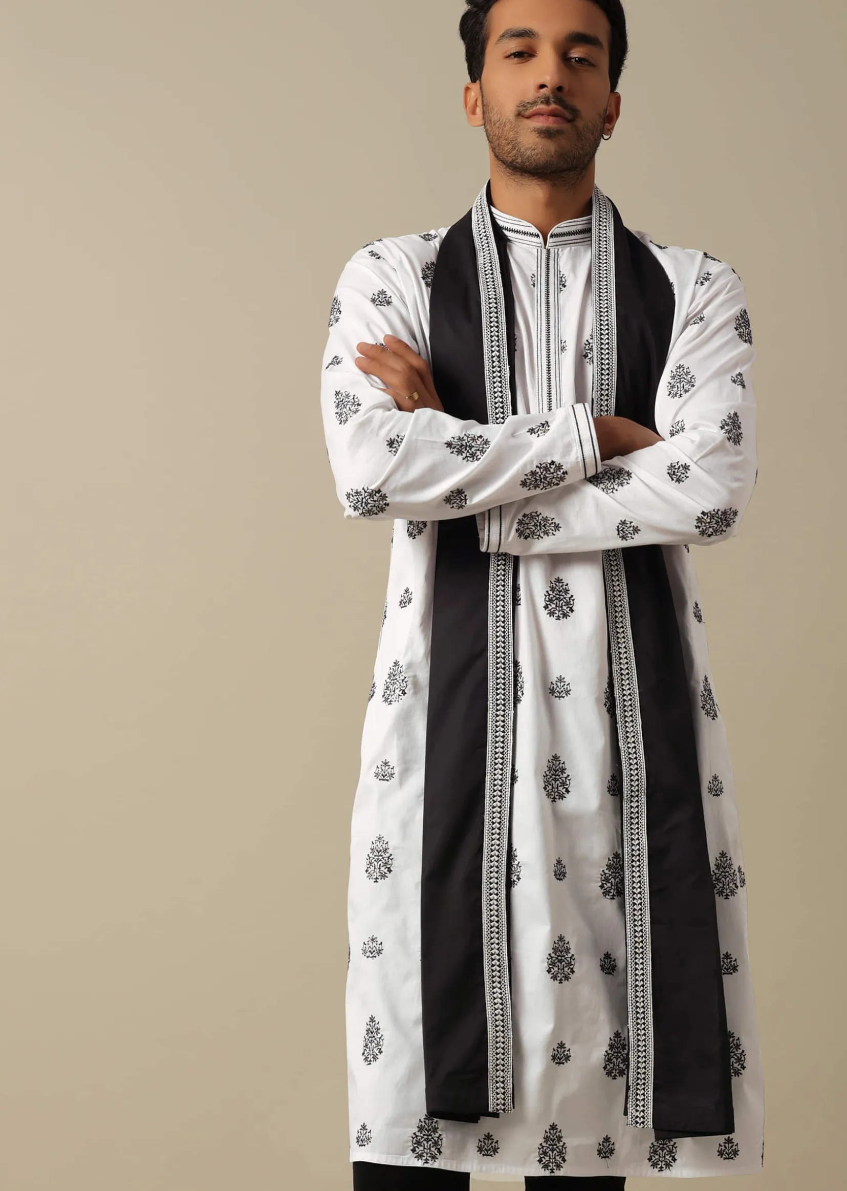 White Foil Print Kurta Set