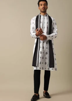 White Foil Print Kurta Set