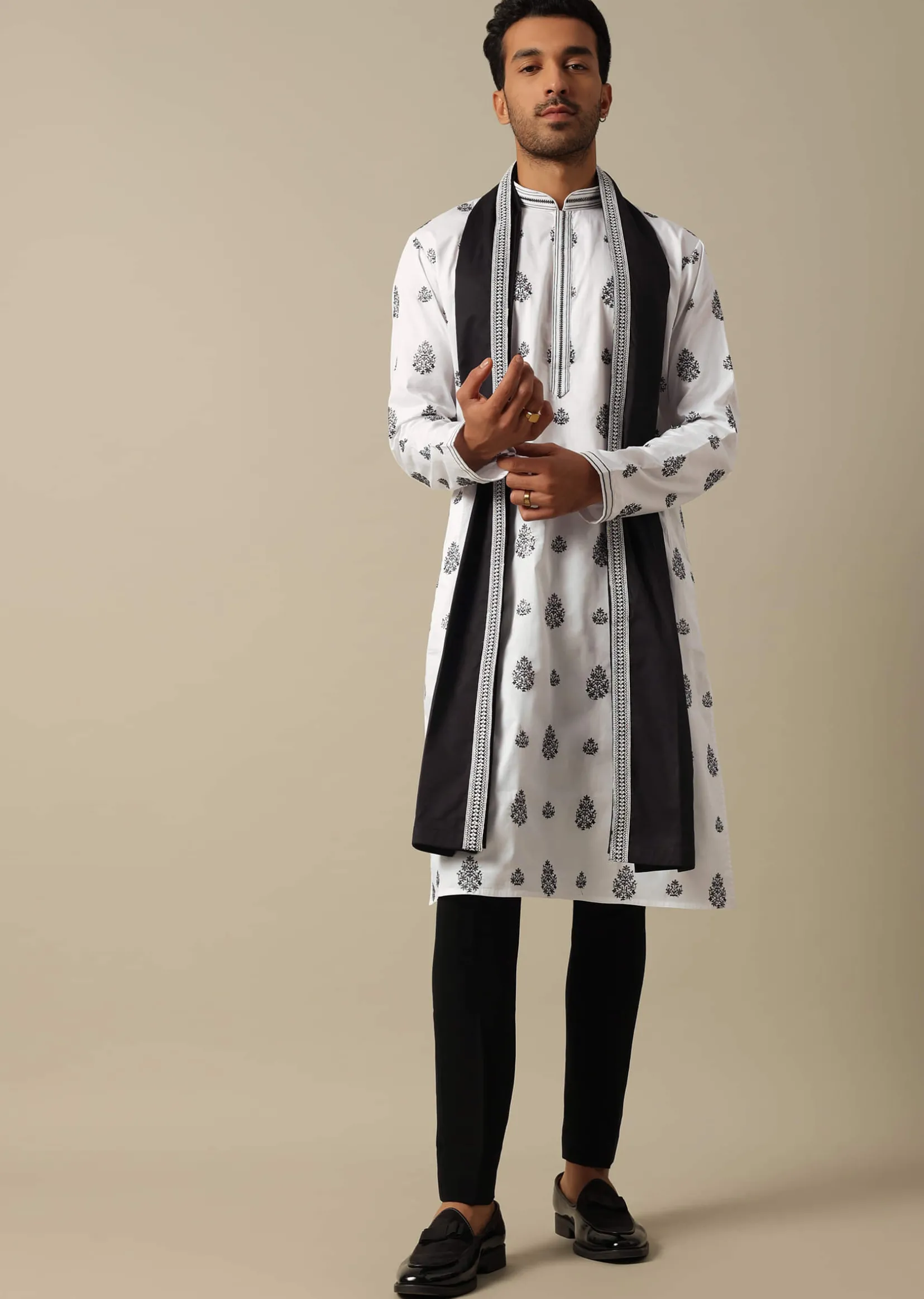 White Foil Print Kurta Set