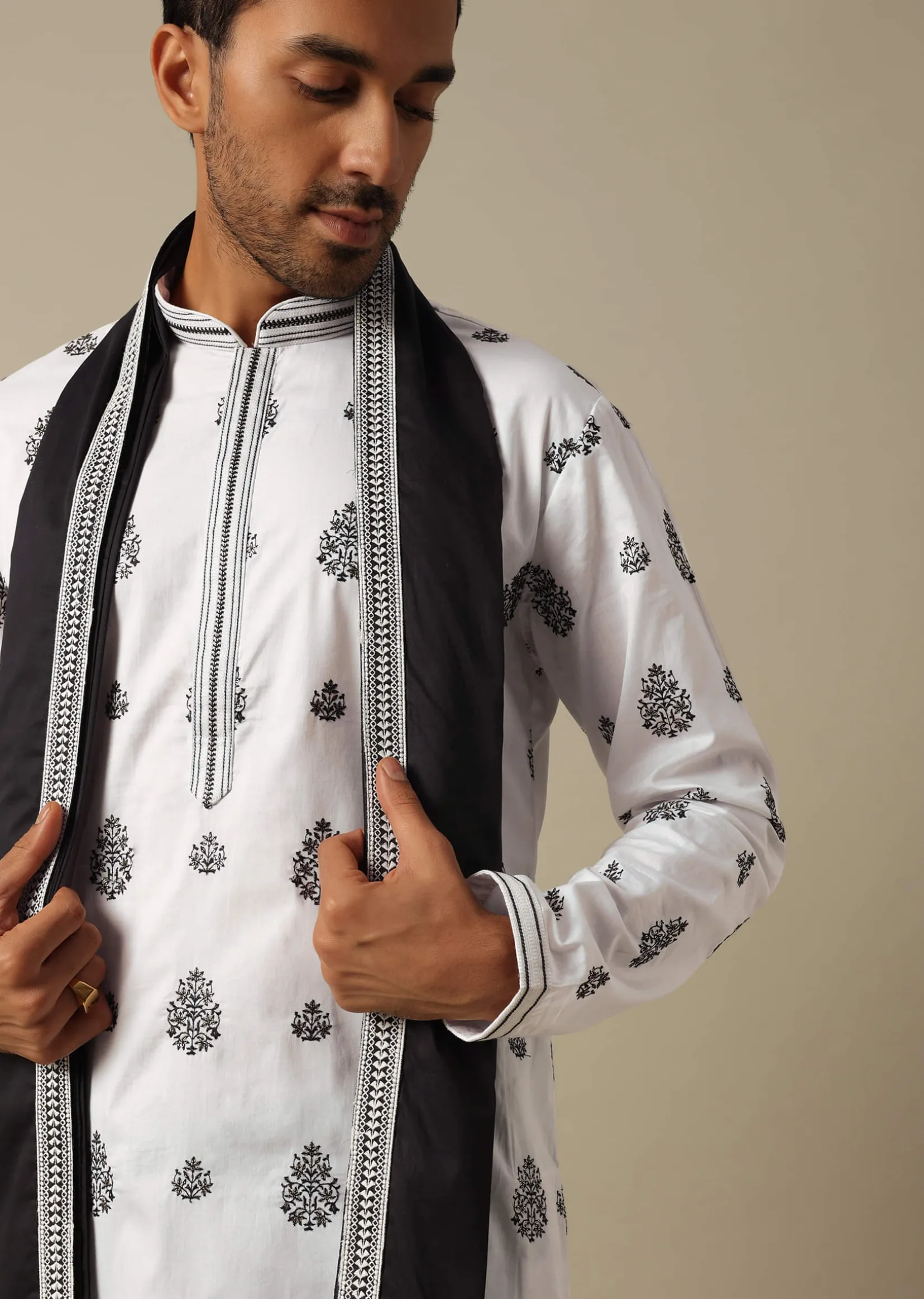 White Foil Print Kurta Set