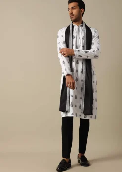White Foil Print Kurta Set