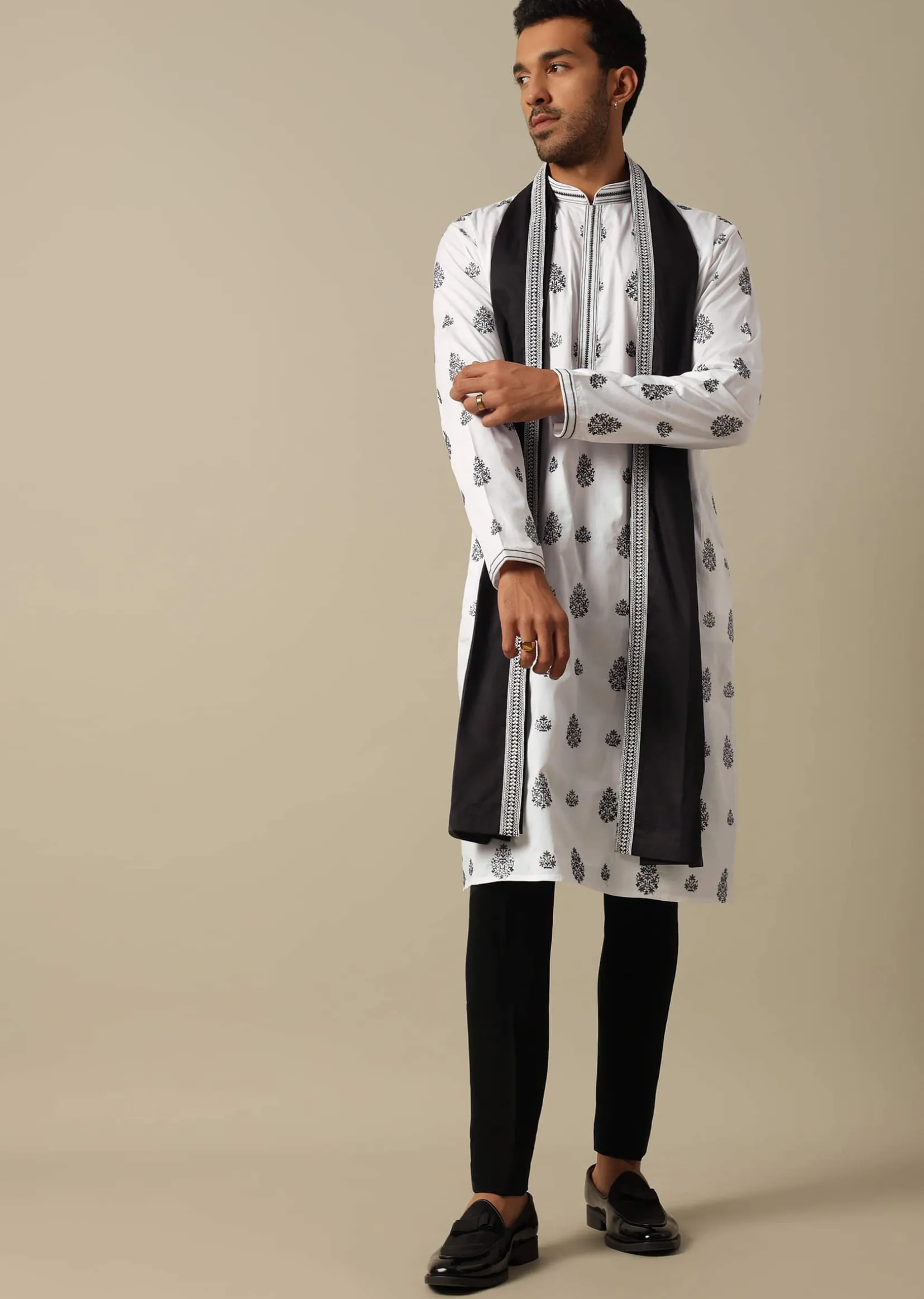 White Foil Print Kurta Set
