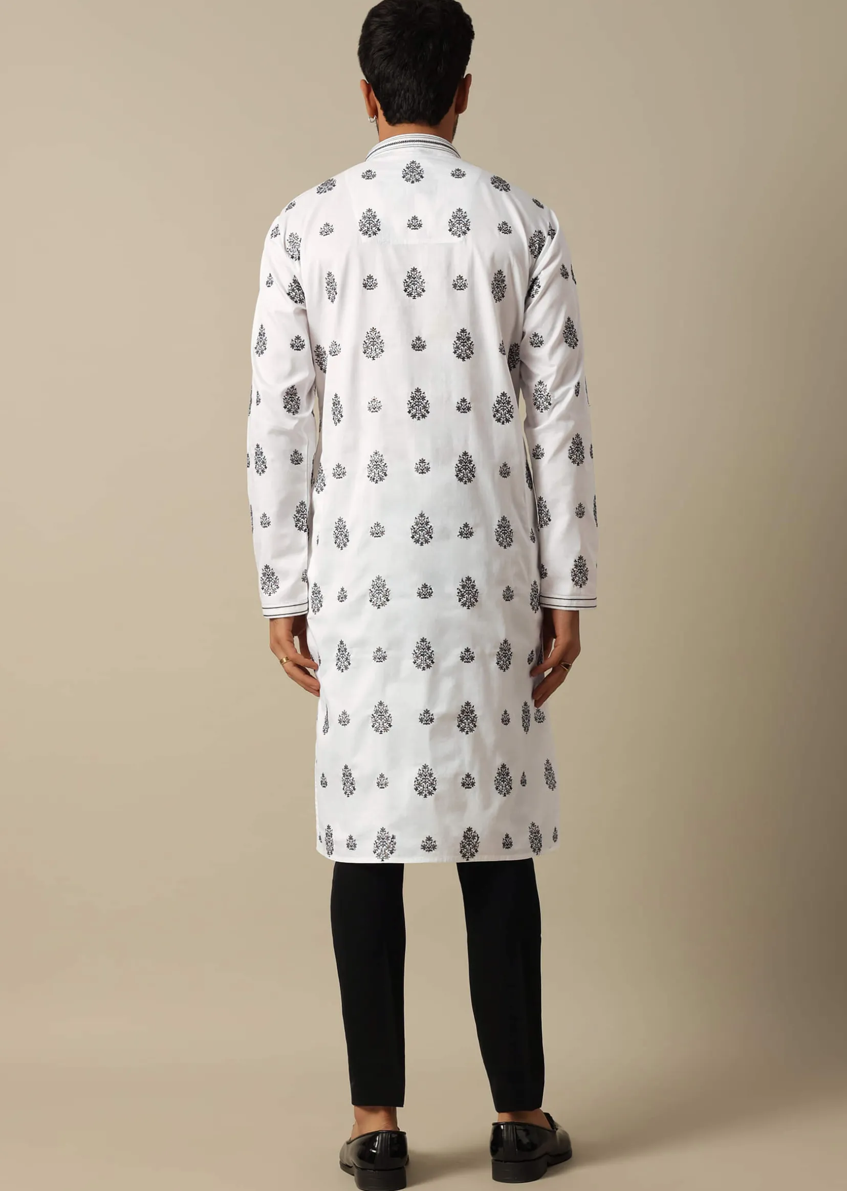 White Foil Print Kurta Set