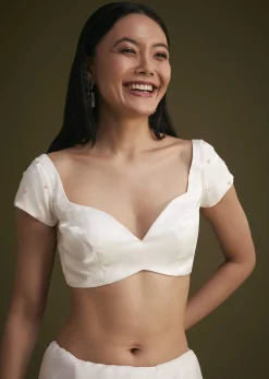 White Glass Tissue Saree With Floral Embroidery