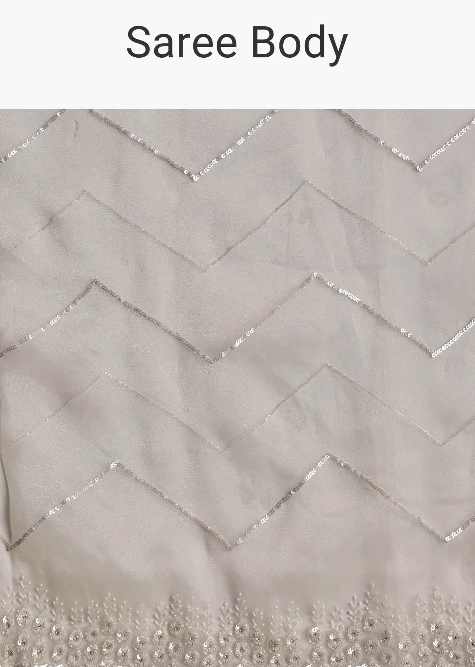 White Glass Tissue Saree With Sequins Embroidery And Scallop Border