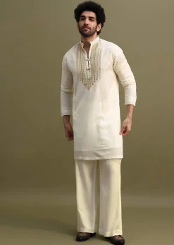White Gold Sequin Kurta With Loose Fitted Pants