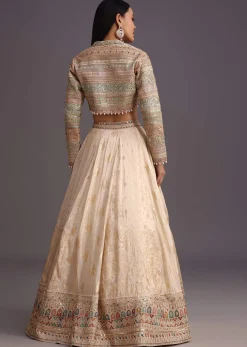 White Gotta Work Choli With Banarasi Weave Lehenga