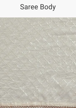 White Green Glass Tissue Sequin Embroidered Saree With Contrast Blouse