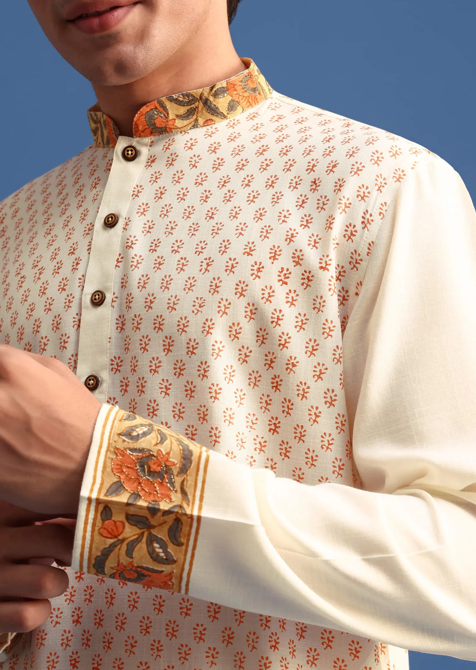 White Hand Block Printed Kurta Set