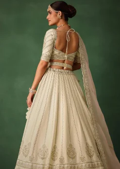 White Hand Embroidered Lehenga Set In Raw Silk With Dupatta