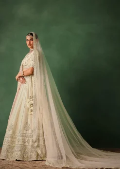 White Hand Embroidered Lehenga Set In Raw Silk With Dupatta