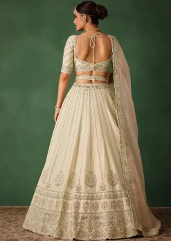 White Hand Embroidered Lehenga Set In Raw Silk With Dupatta