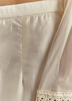 White High Low Kurta With Cut Dana Beads And Applique Work In Fuji Silk