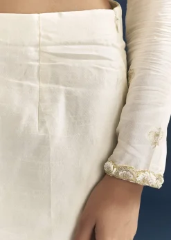 White Jacquard Anarkali Suit With Organza Dupatta