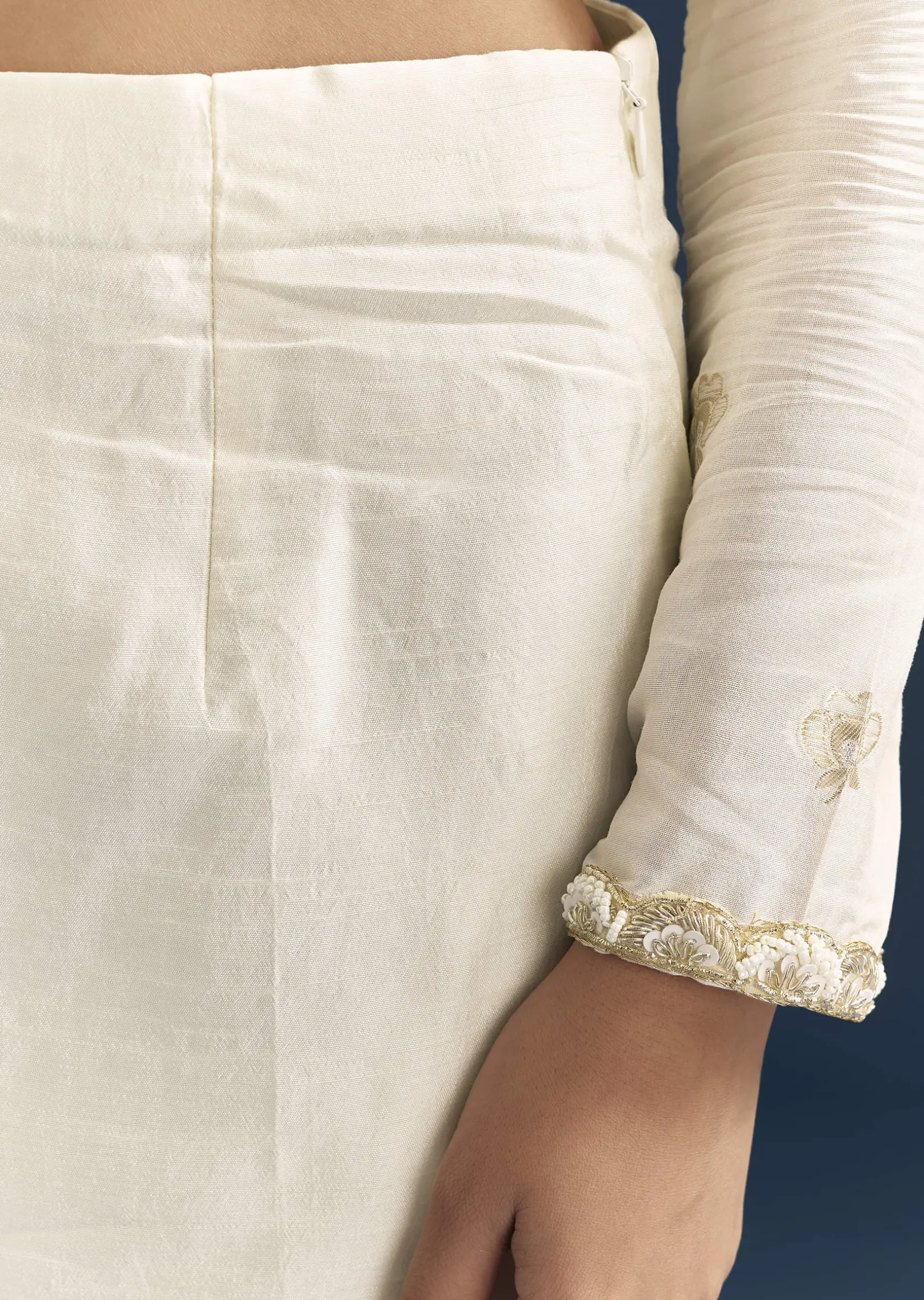 White Jacquard Anarkali Suit With Organza Dupatta