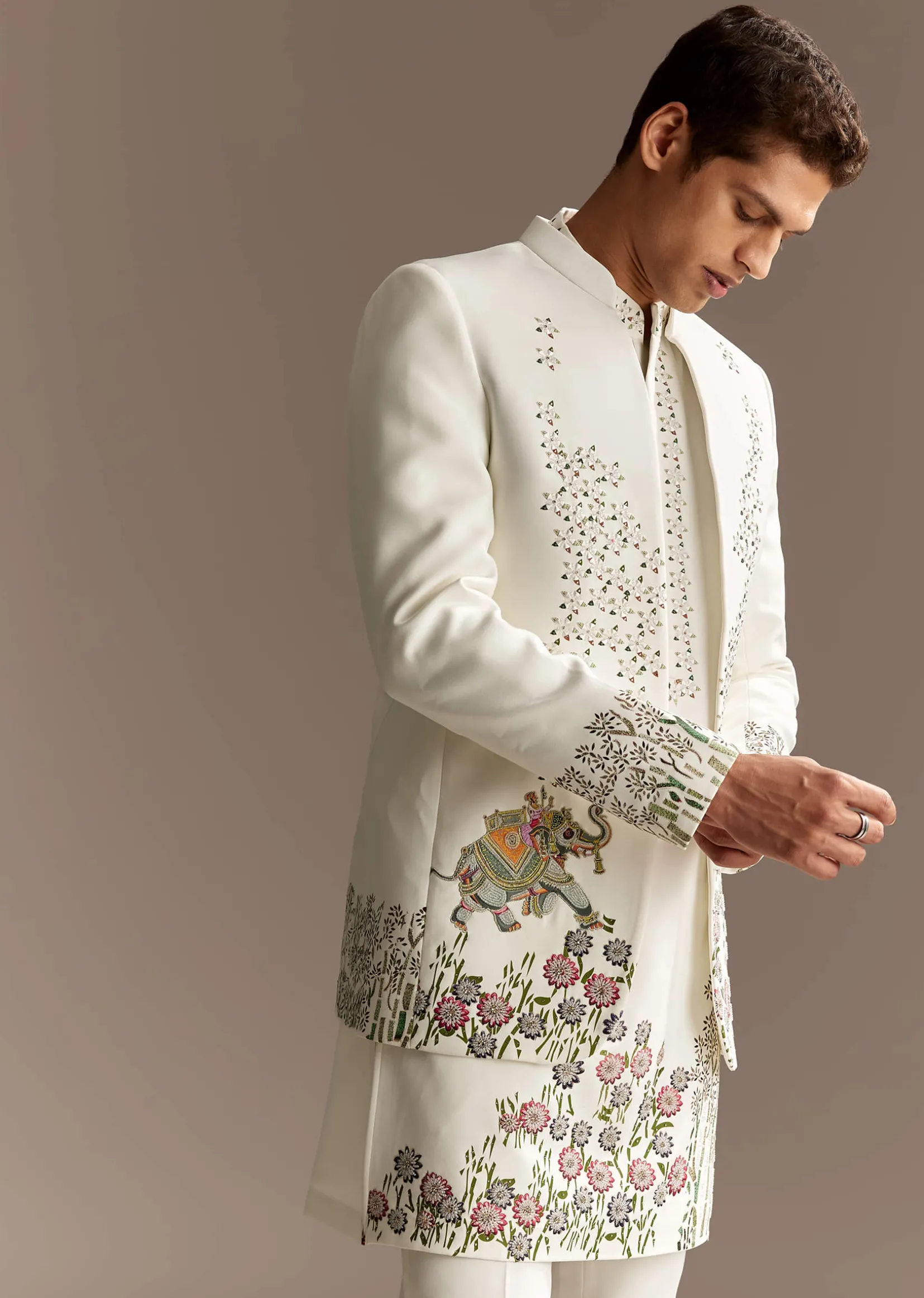 White Jodhpuri Kurta Set With Jacket