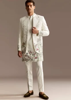 White Jodhpuri Kurta Set With Jacket