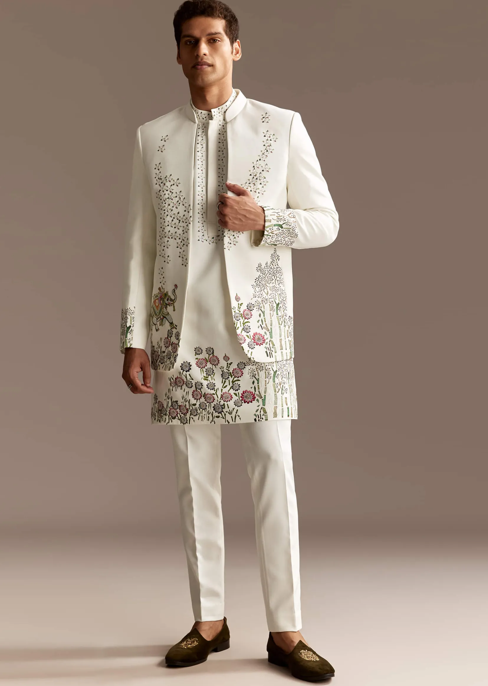 White Jodhpuri Kurta Set With Jacket