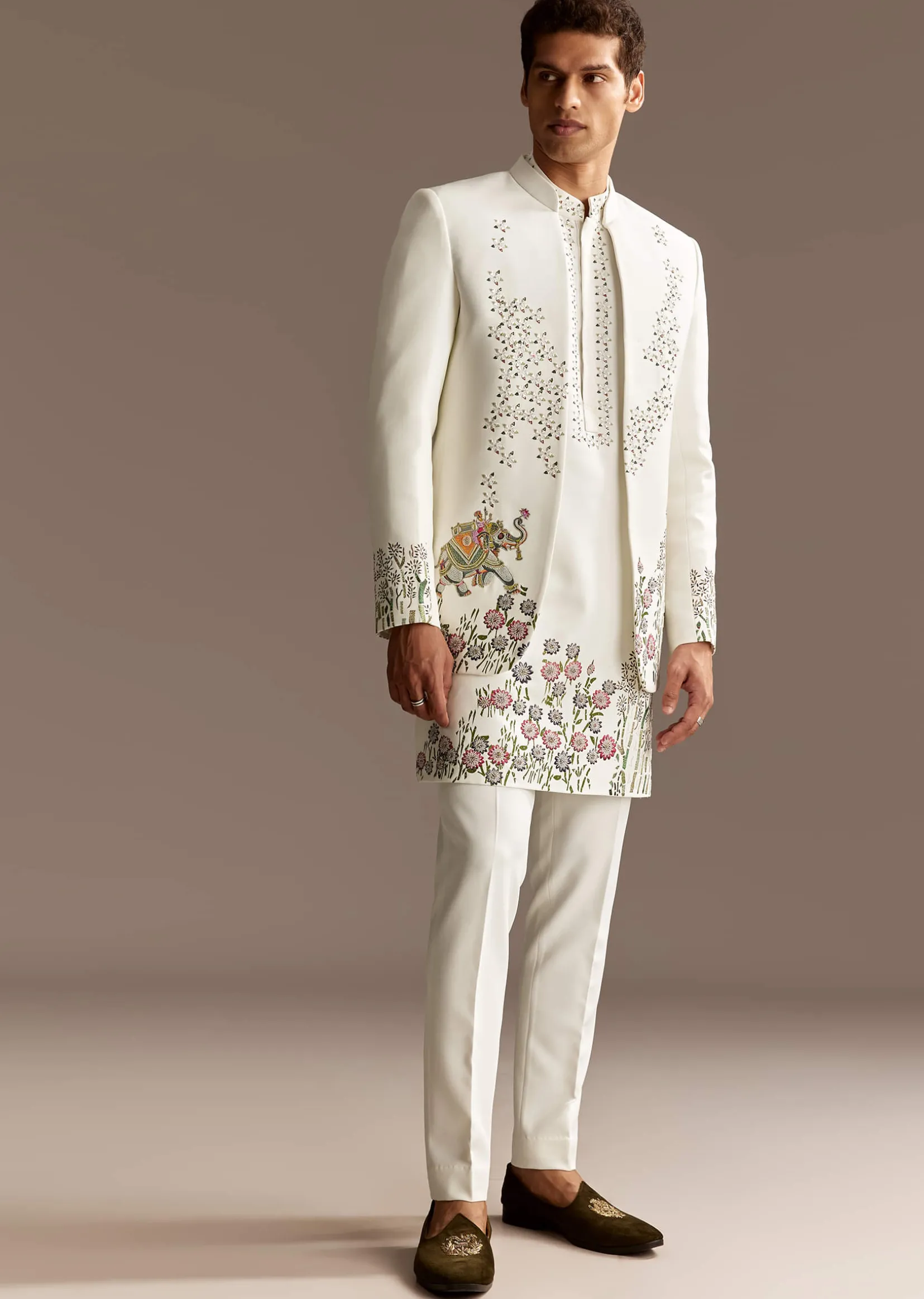 White Jodhpuri Kurta Set With Jacket