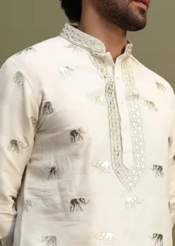 White Kurta With Gold Foil Applique Motifs