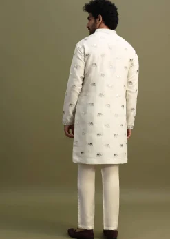 White Kurta With Gold Foil Applique Motifs