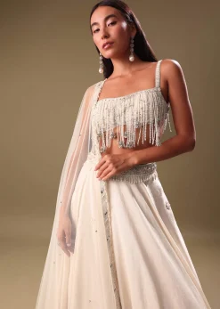 White Lehenga With Embroidered Blouse And Dupatta