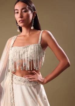 White Lehenga With Embroidered Blouse And Dupatta