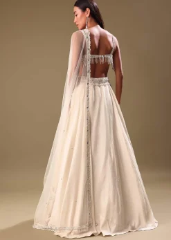 White Lehenga With Embroidered Blouse And Dupatta