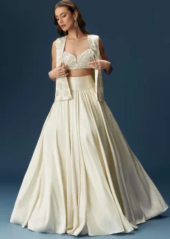 White Lehenga With Embroidered Jacket