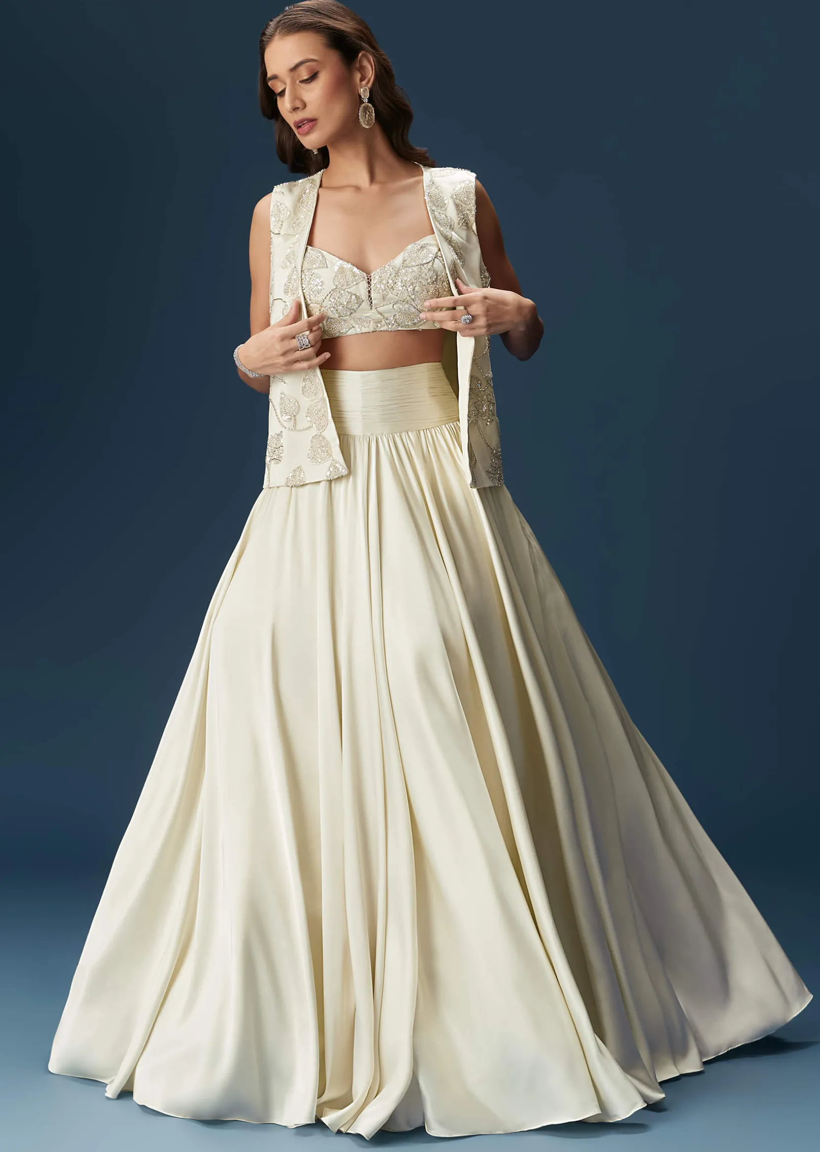White Lehenga With Embroidered Jacket