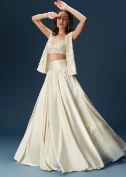 White Lehenga With Embroidered Jacket