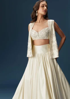 White Lehenga With Embroidered Jacket