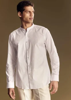 White Linen Jacket and Shirt With Multicolor Kantha Detailing