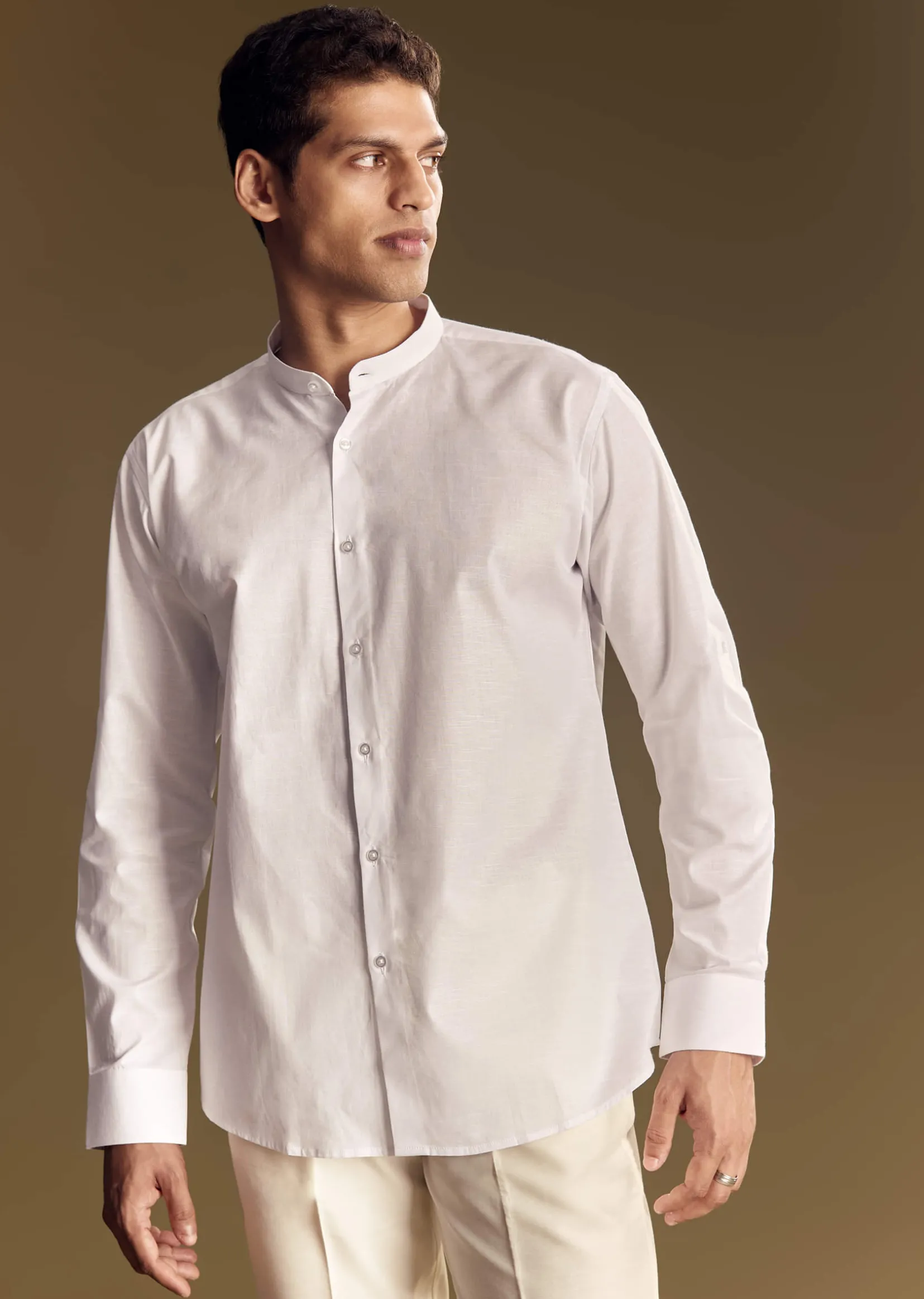 White Linen Jacket and Shirt With Multicolor Kantha Detailing