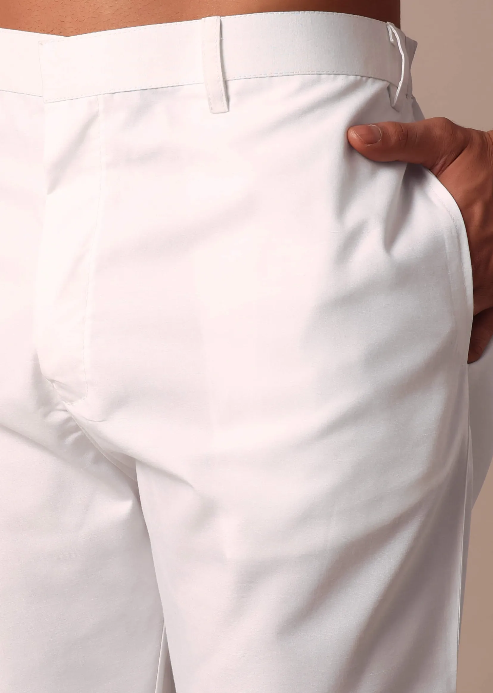 White Linen Kurta With Thread Detail Yoke