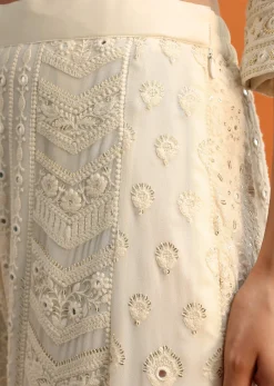 White Lucknowi Work Palazzo Set With Dupatta