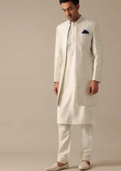 White Mirror Embellished Sherwani Set