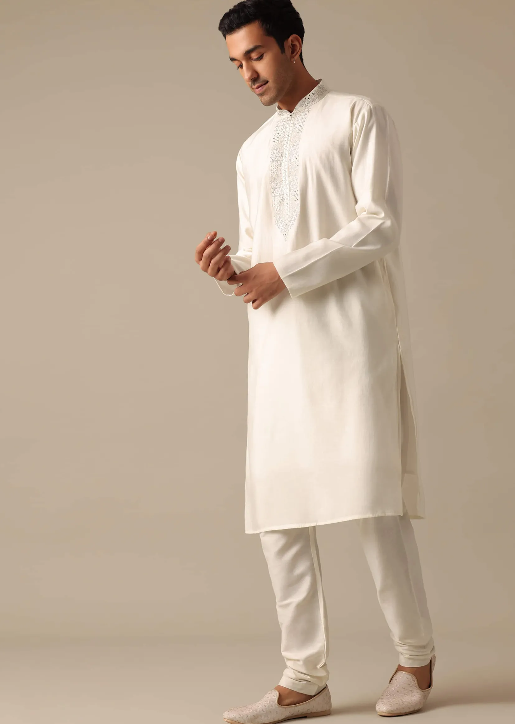 White Mirror Embellished Sherwani Set