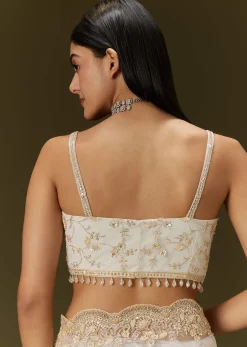 White Net Heavy Embroidered Saree With Embellished Border