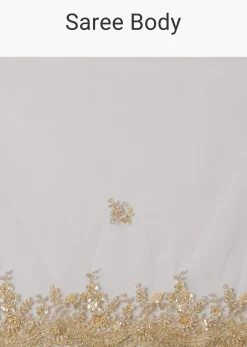 White Net Heavy Embroidered Saree With Embellished Border