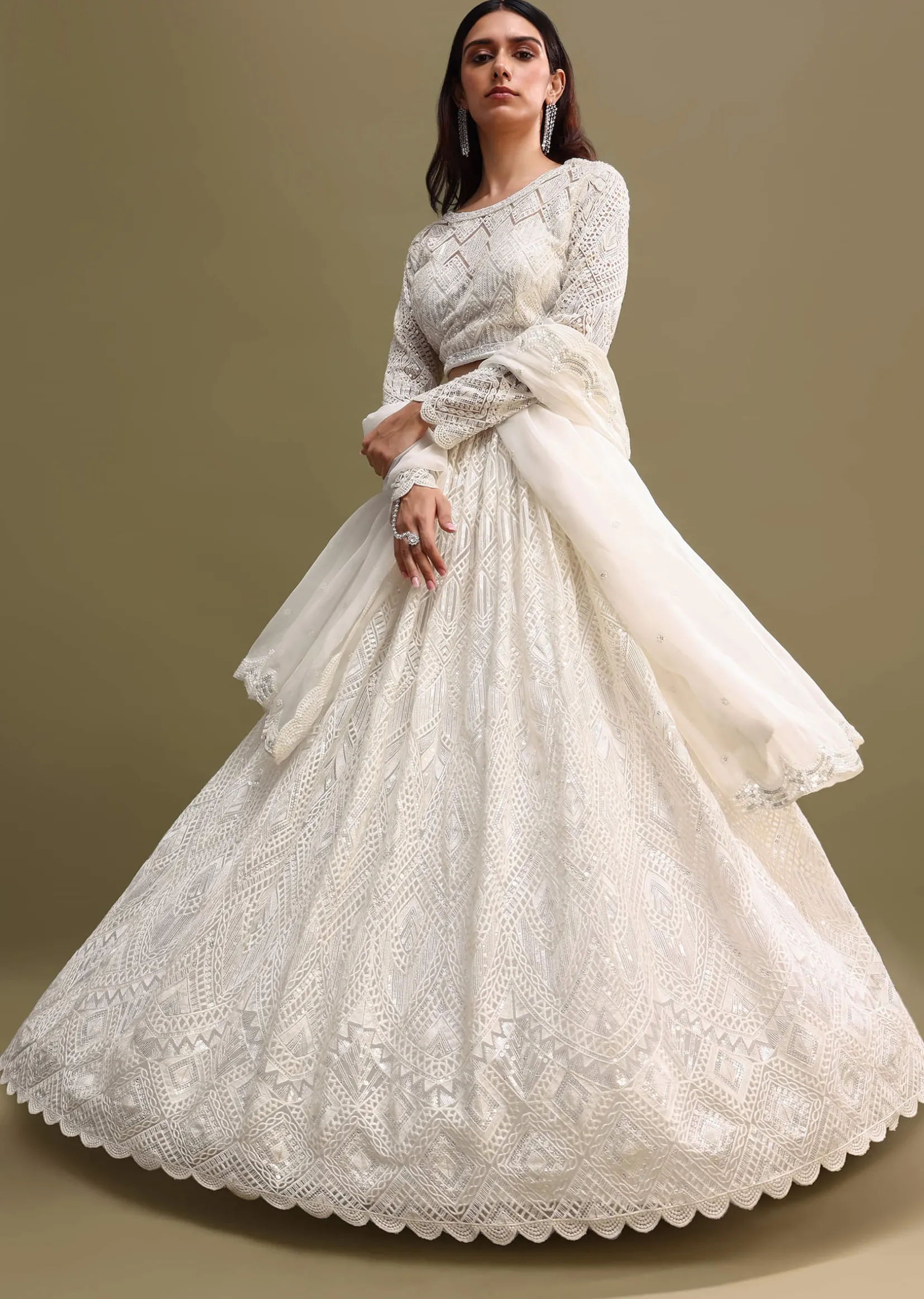 White Net Lehenga Choli In Sequin Work