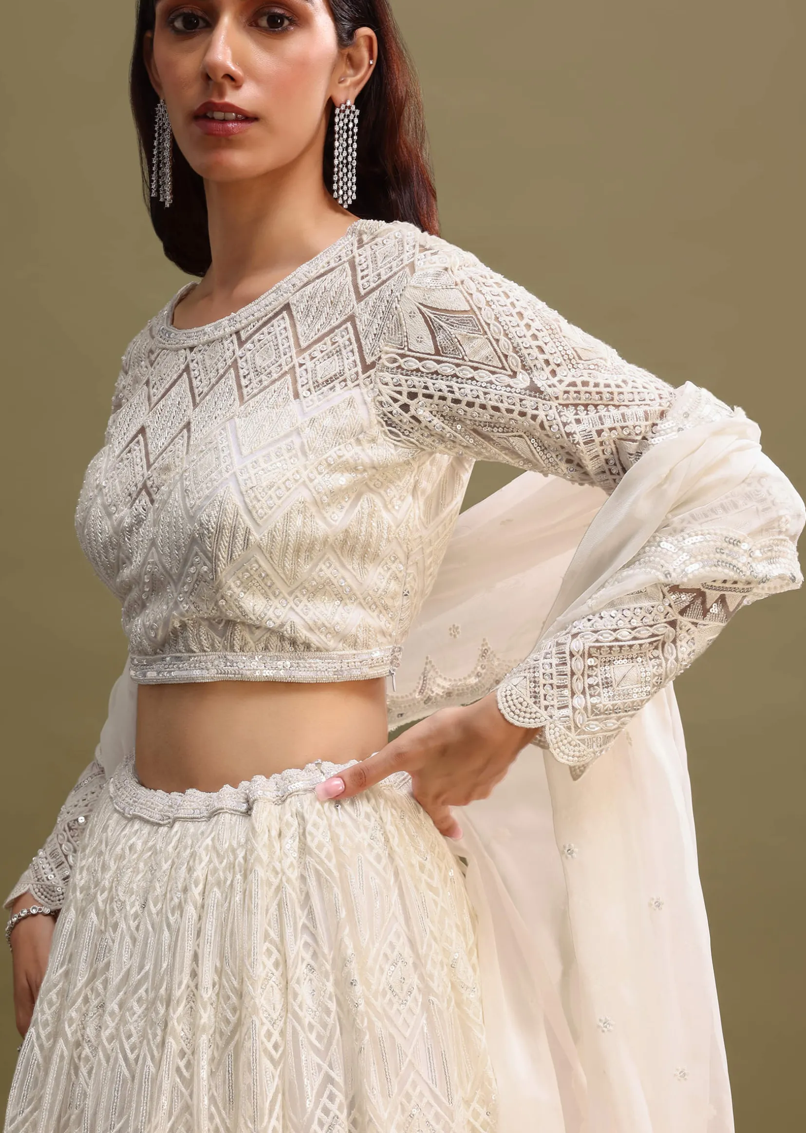 White Net Lehenga Choli In Sequin Work