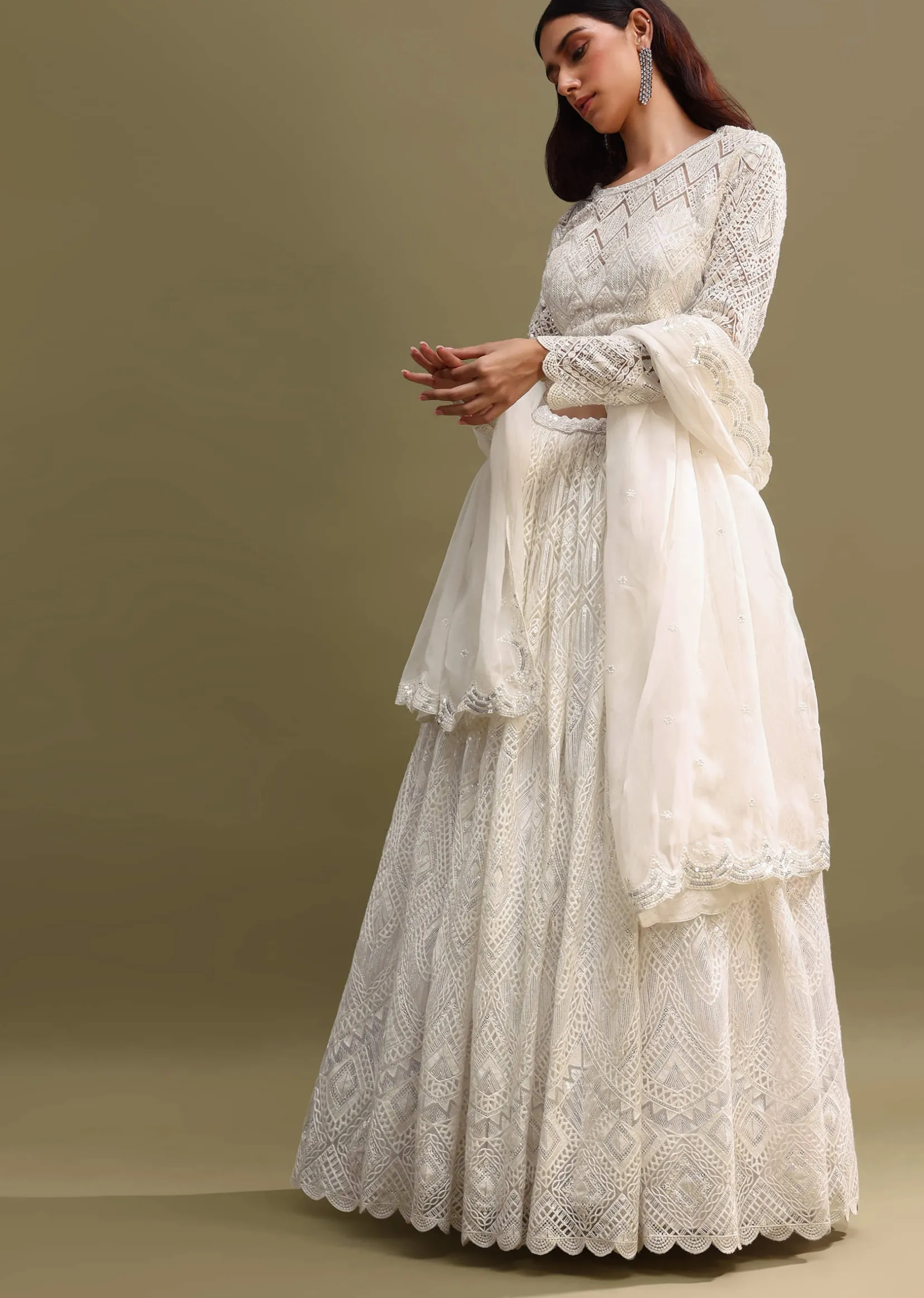 White Net Lehenga Choli In Sequin Work