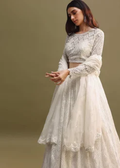 White Net Lehenga Choli In Sequin Work