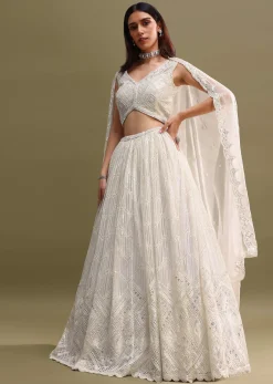 White Net Lehenga Choli Set With Handwork
