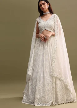 White Net Lehenga Choli Set With Handwork