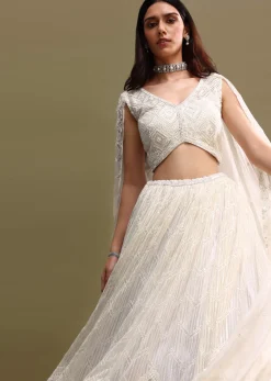 White Net Lehenga Choli Set With Handwork