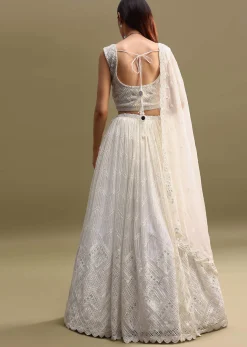 White Net Lehenga Choli Set With Handwork
